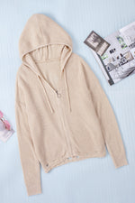 Hazel Blues® |  Distressed Zip Up Drawstring Hooded Cardigan