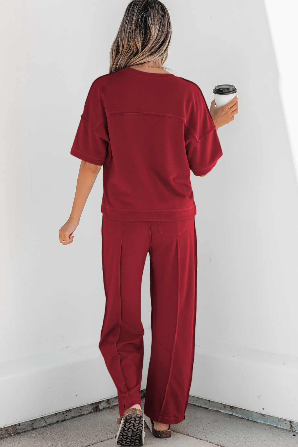 Racing Red Drop-Shoulder Boxy Tee and Barrel Pants Set