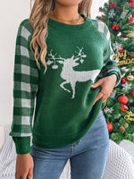 Hazel Blues® |  Reindeer Plaid Round Neck Long Sleeve Sweater