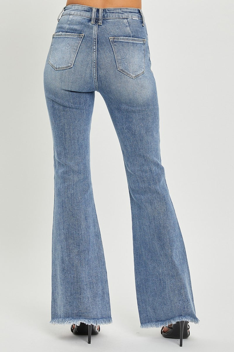 Hazel Blues® |  RISEN High Waist Raw Hem Flare Jeans