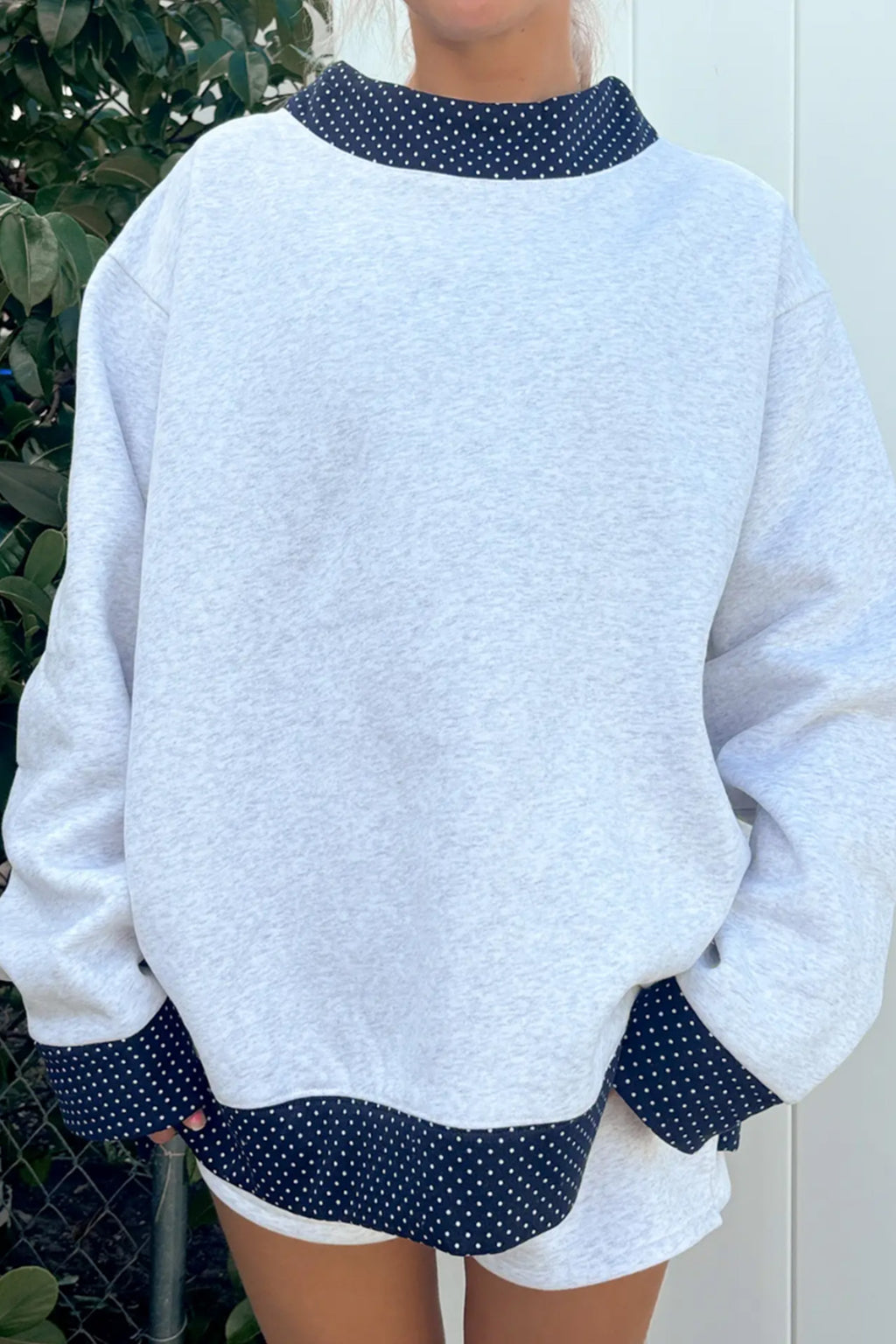 Eloise Lane Gray Polka Dot Contrast Trim Jesus Letter Graphic Sweatshirt