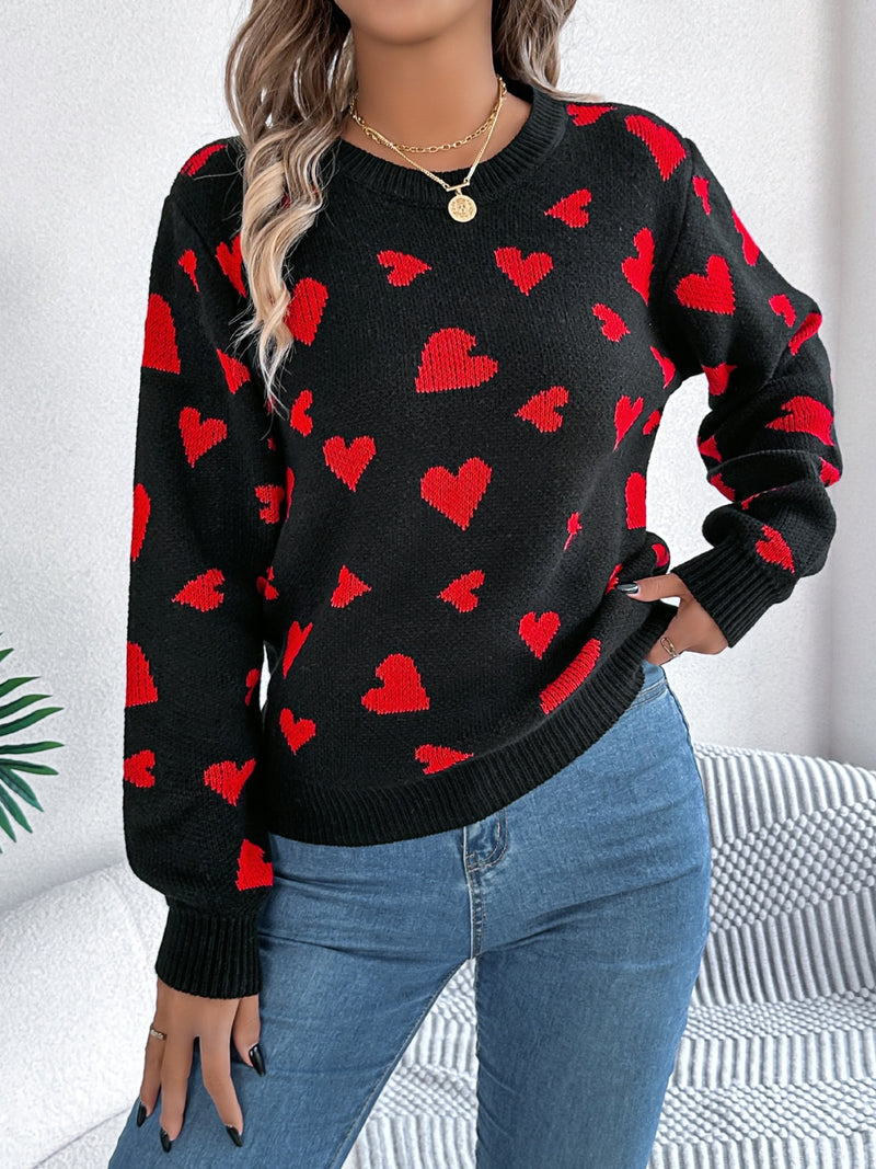 Hazel Blues® |  Heart Round Neck Long Sleeve Sweater