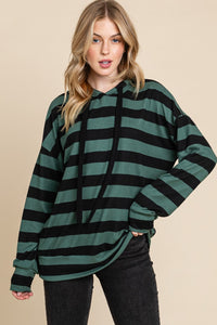 Hazel Blues® |  BOMBOM Drawstring Striped Dropped Shoulder Hoodie