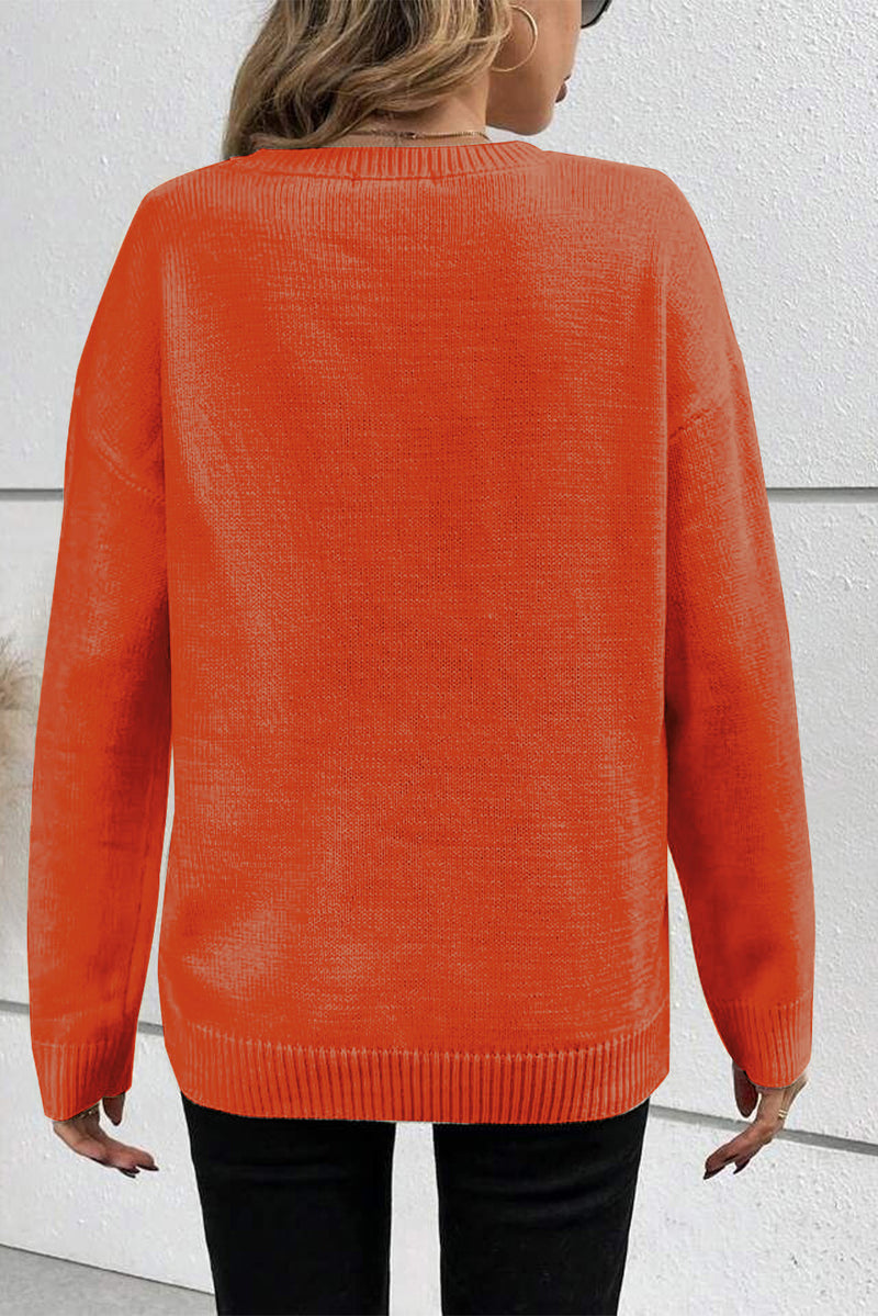 Hazel Blues® |  Orange Boo Knitted Pattern Ribbed Edge Drop Shoulder Sweater