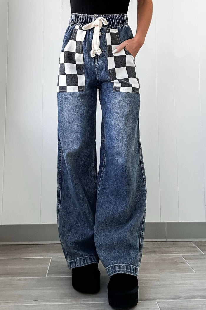 Hazel Blues® |  Checkered Wide Leg Jeans