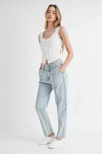 Hazel Blues® |  MABLE Pleated Front Detail Straight Jeans