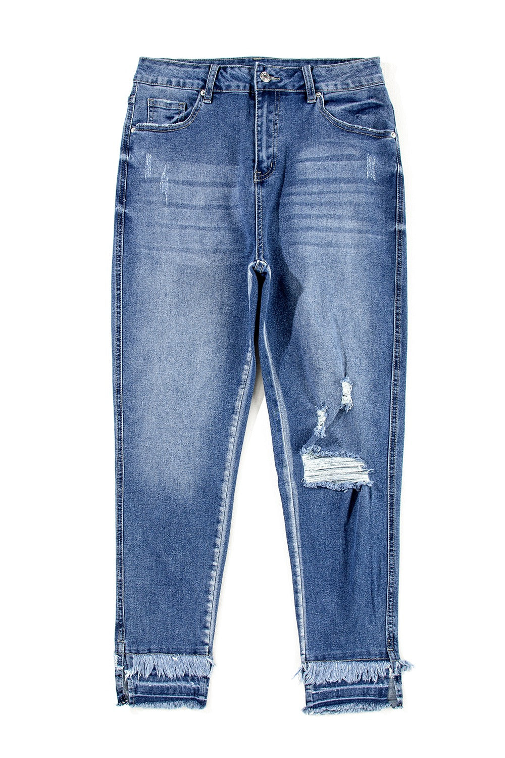 Hazel Blues® |  Raw Hem Distressed Jeans with Pockets