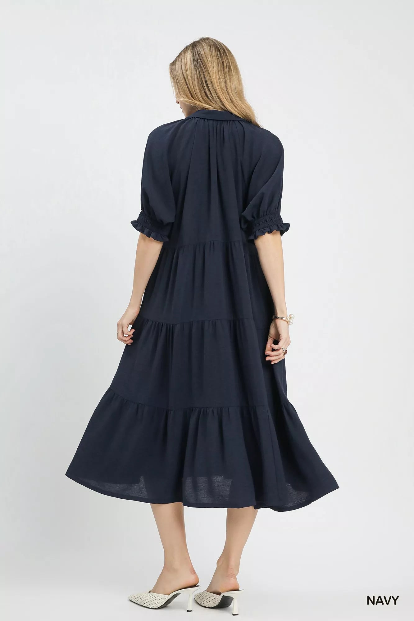 umgee collared tiered midi dress Umgee Solid Tiered Midi Dress NAVY / S