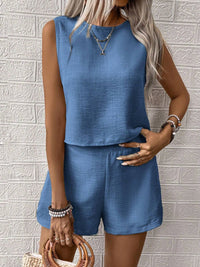 Hazel Blues® |  Round Neck Sleeveless Top and Shorts Set