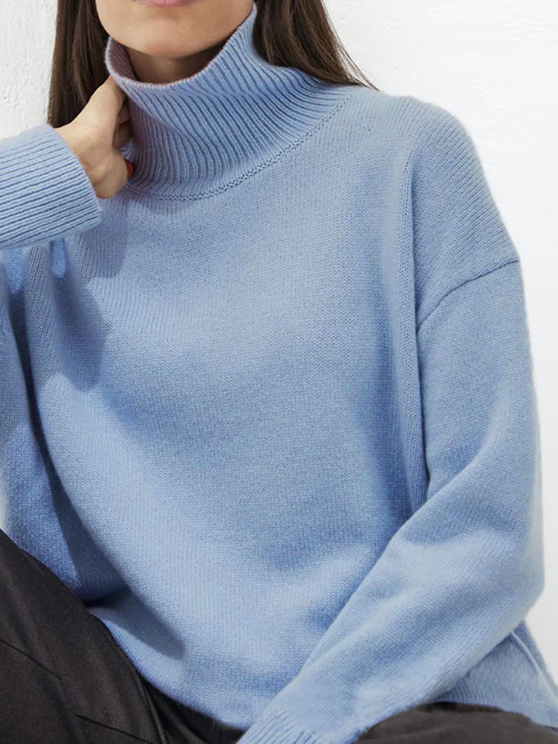 Hazel Blues® |  Ribbed Detail Turtleneck Dropped Shoulder Sweater