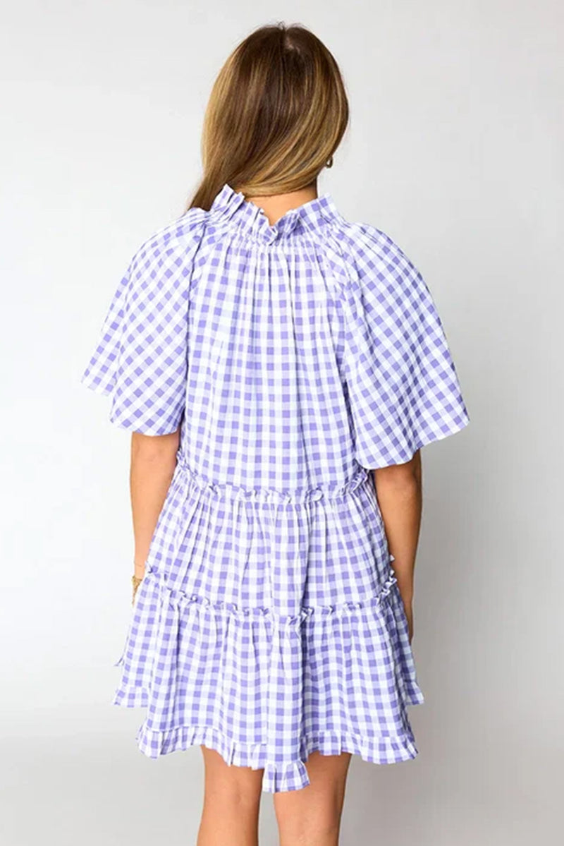 Lavendula Plaid Ruffle Wide Short-Sleeve Babydoll Mini Dress – Hazel Blues®