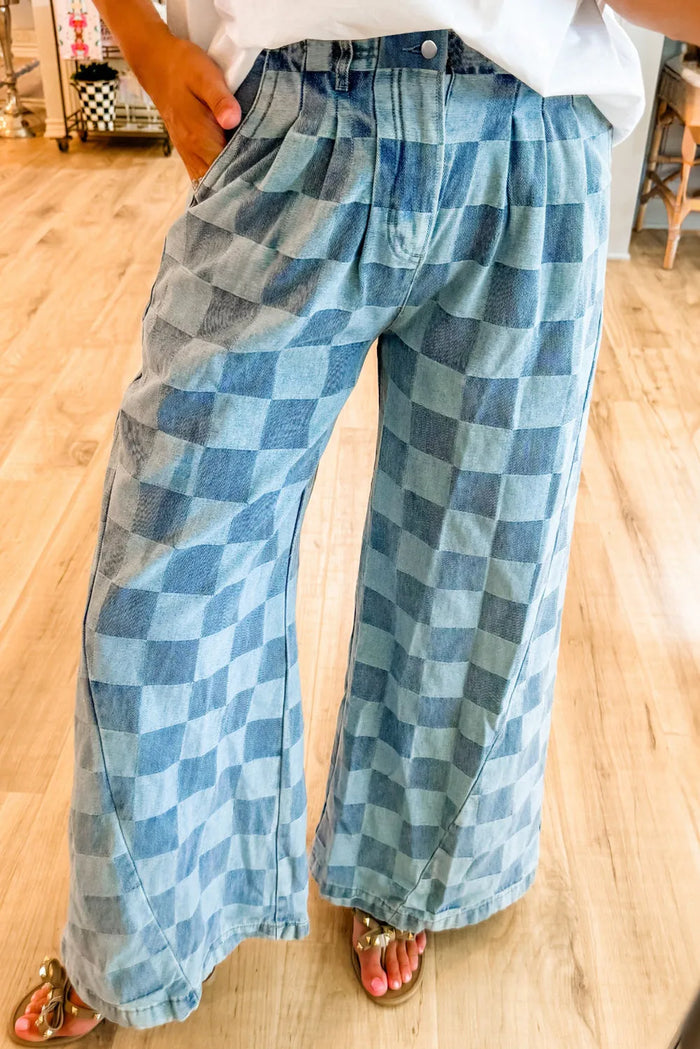 Hazel Blues® |  Checkered Wide Leg Jeans with Pockets