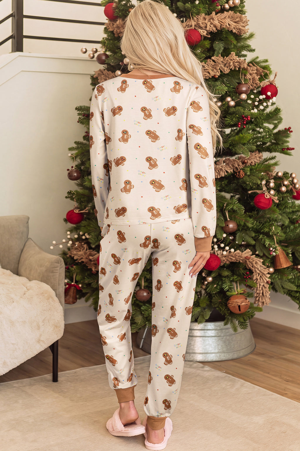 Gingerbread Lane Khaki Christmas Pajama Set