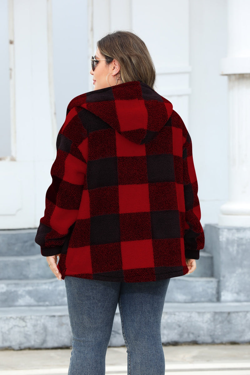 Hazel Blues® | Plaid Button Up Hooded Jacket