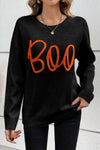 Hazel Blues® |  Black Boo Knitted Pattern Ribbed Edge Drop Shoulder Sweater