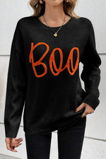 Hazel Blues® |  Black Boo Knitted Pattern Ribbed Edge Drop Shoulder Sweater