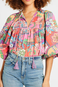 Hazel Blues® |  Printed Tie Neck Three-Quarter Sleeve Blouse