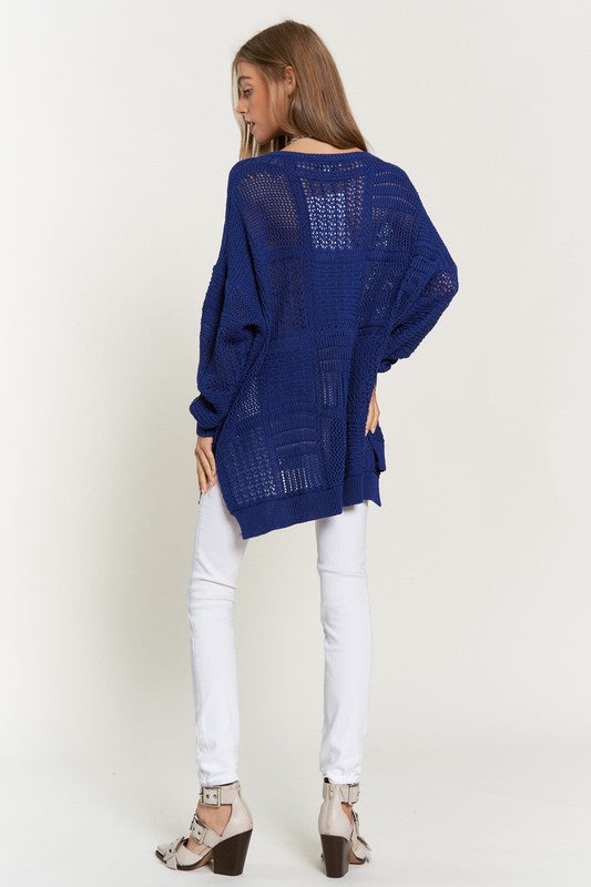 Hazel Blues® |  Davi & Dani Openwork Side Slit Drop Shoulder Knit Cover Up