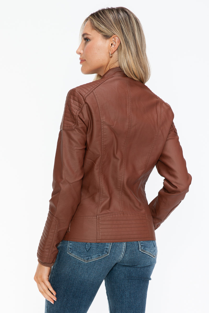 Hazel Blues® |  Snobbish Faux Leather Biker Jacket with Side Zip Pockets