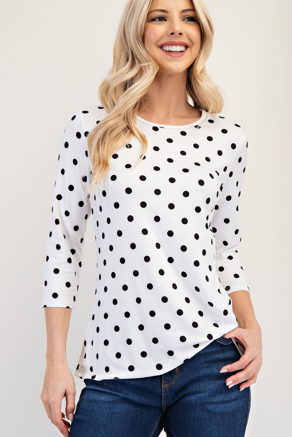 Hazel Blues® |  Celeste Polka Dot Round Neck Three-Quarter Sleeve T-Shirt