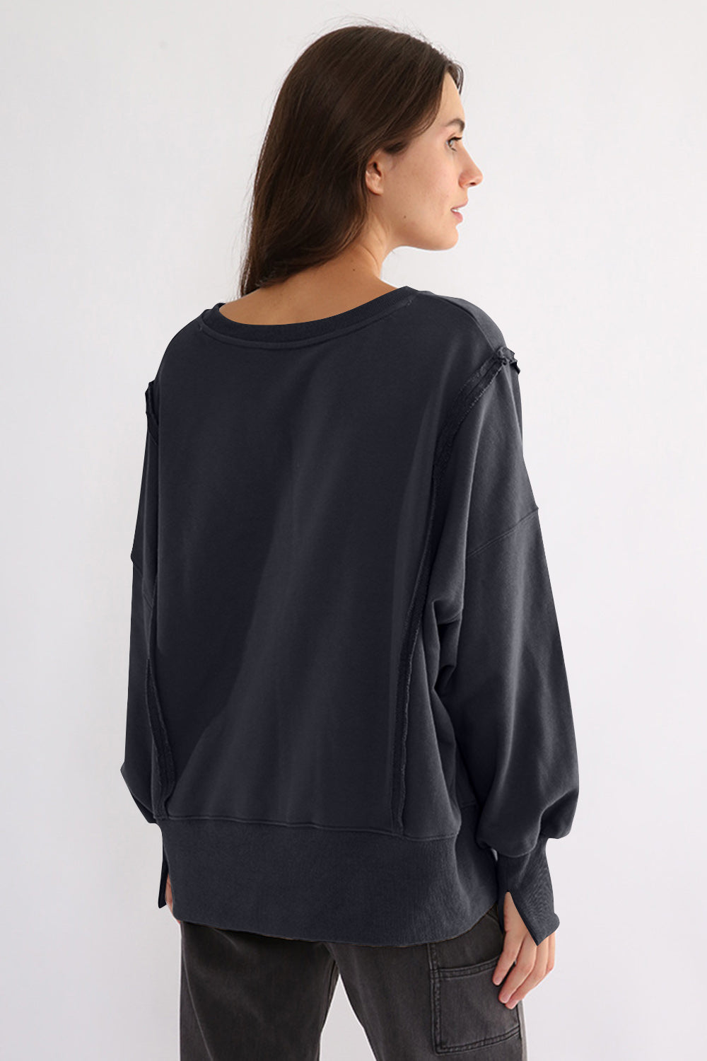 Hazel Blues® |  Exposed Seam High-Low Long Sleeve Sweatshirt