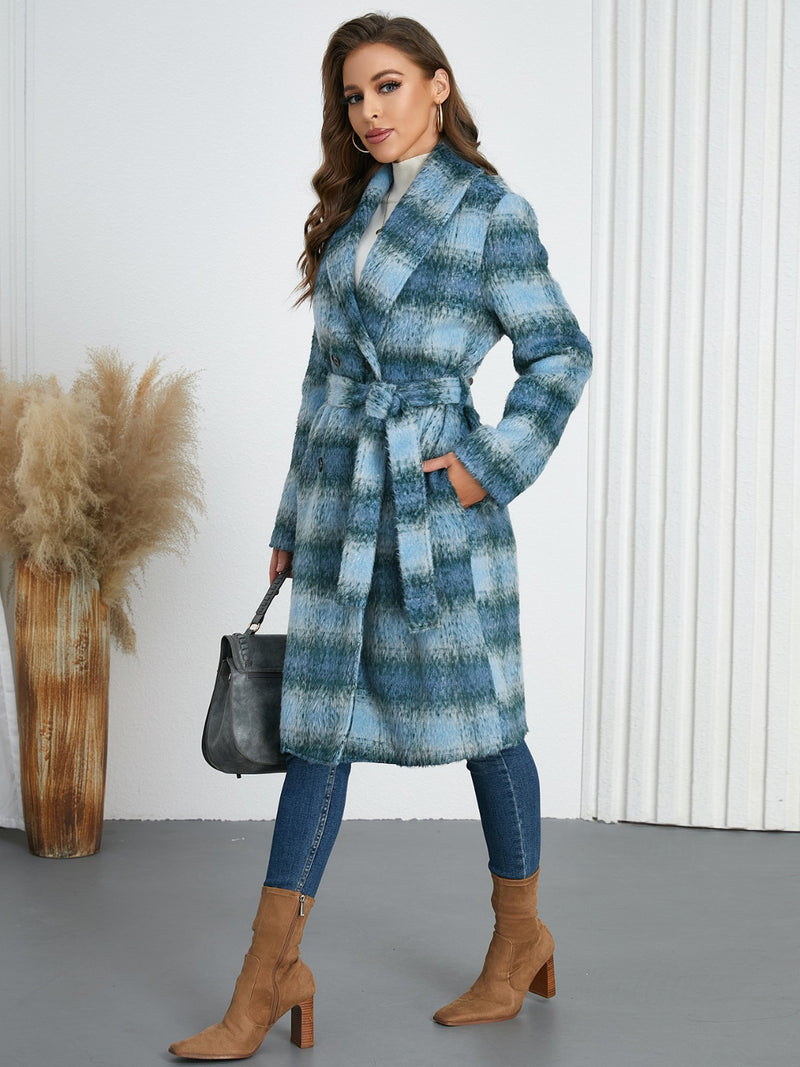 Hazel Blues® |  Plaid Tie Waist Long Sleeve Coat