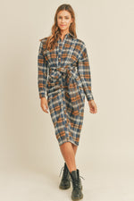 Hazel Blues® |  Mable Plaid Flannel Front Tie Button Down Shirt Dress