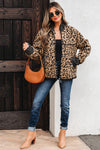 Hazel Blues® |  Khaki Leopard Print Zip Up Stand Neck Side Pocket Jacket
