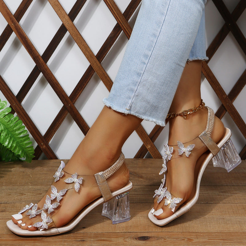 Hazel Blues® |  Butterfly Detail Open Toe Mid Heel Sandals