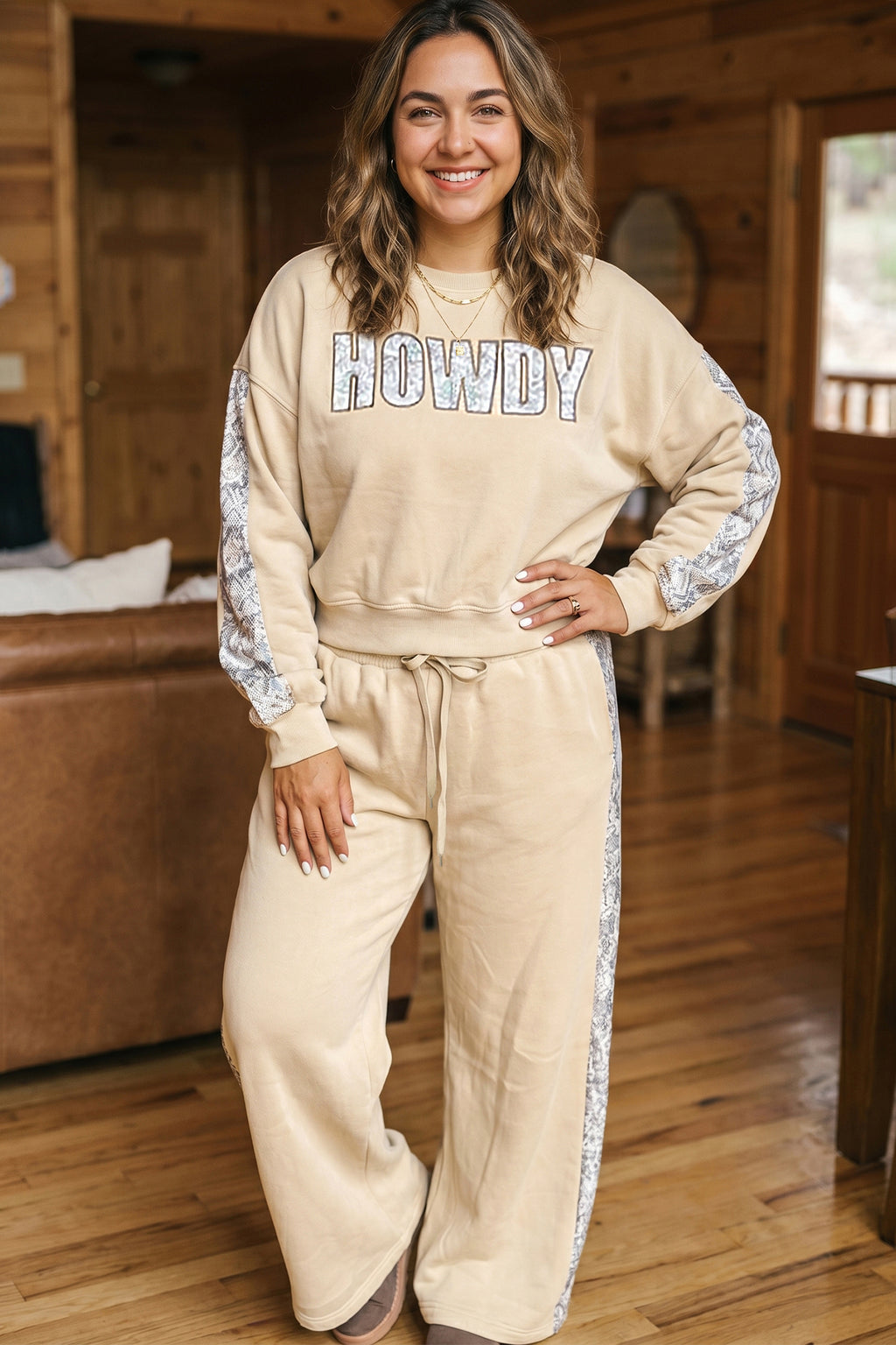 Elise Belle Taupe Howdy Stripe Two-Piece Set