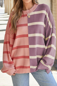 Hazel Blues® |  Contrast Striped Long Sleeve Sweatshirt