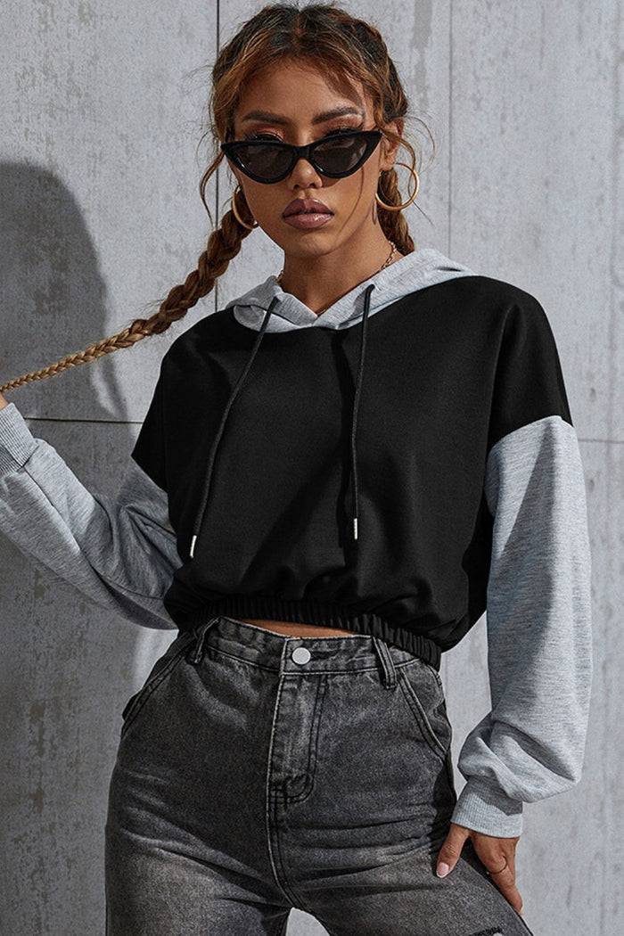 Hazel Blues® |  Perfee Contrast Long Sleeve Cropped Hoodie