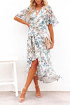 Hazel Blues® |  High-Low Printed Surplice Flutter Sleeve Midi Dress