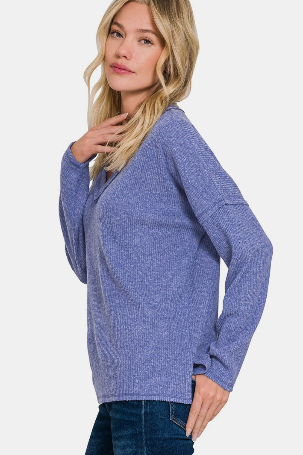 Hazel Blues® |  Zenana Ribbed V-Neck Drop Shoulder Top