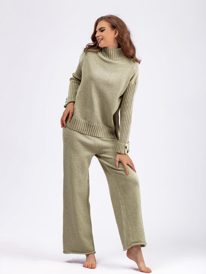 Hazel Blues® |  Basic Bae High- Low Turtleneck Long Sleeve Top and Pants Sweater Set