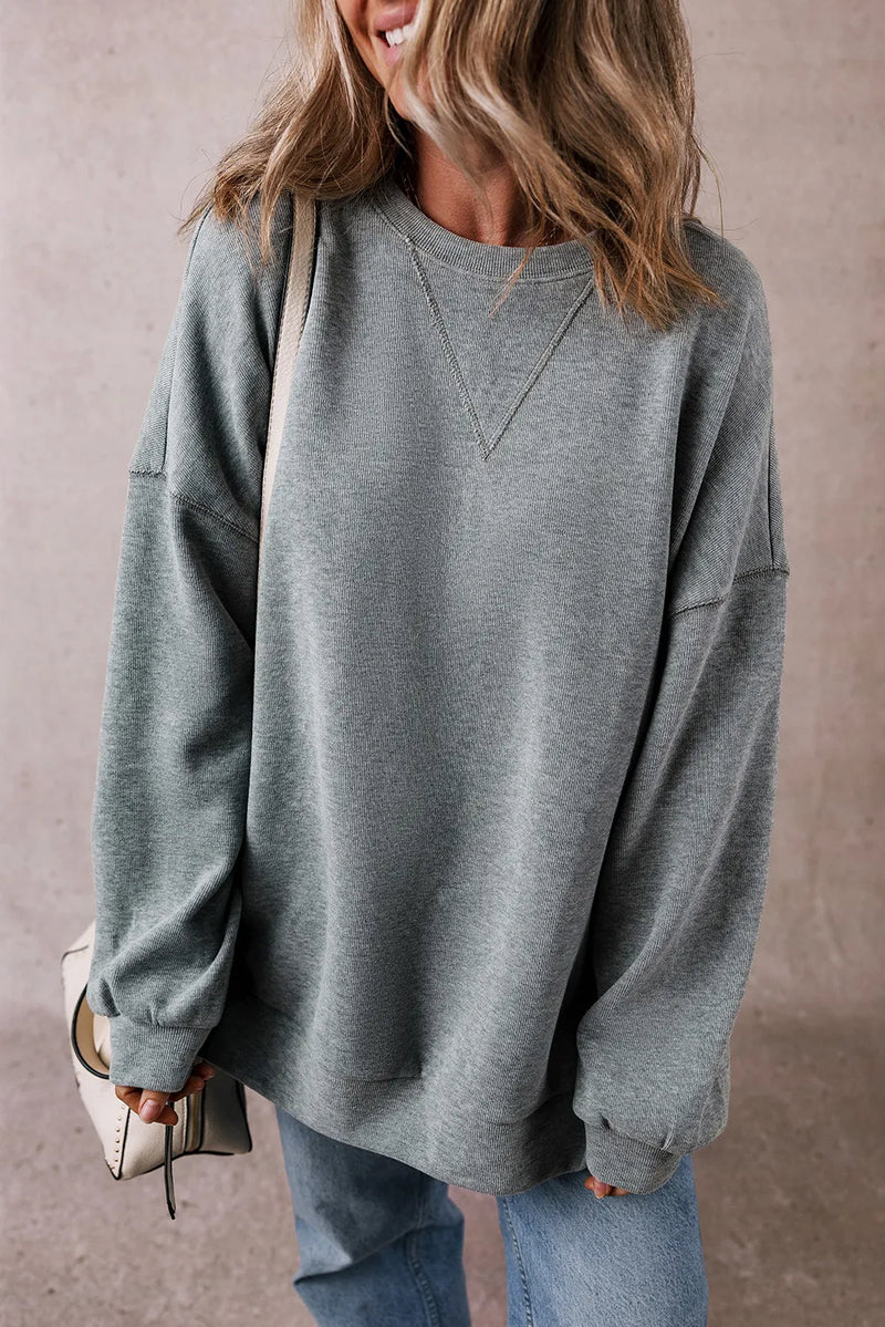 Hazel Blues® |  Slit Round Neck Long Sleeve Sweatshirt