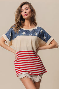 Hazel Blues® |  BiBi American Flag Theme Short Sleeve T-Shirt