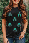 Hazel Blues® |  Black Western Turquoise Pattern Sequin Patched T Shirt