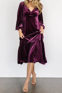 Hazel Blues® |  V-Neck Long Sleeve Midi Velvet Dress