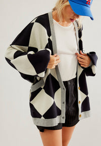 Hazel Blues® |  Color Block Button Down Long Sleeve Cardigan