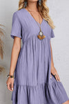 Hazel Blues® |  Ruched V-Neck Short Sleeve Dress