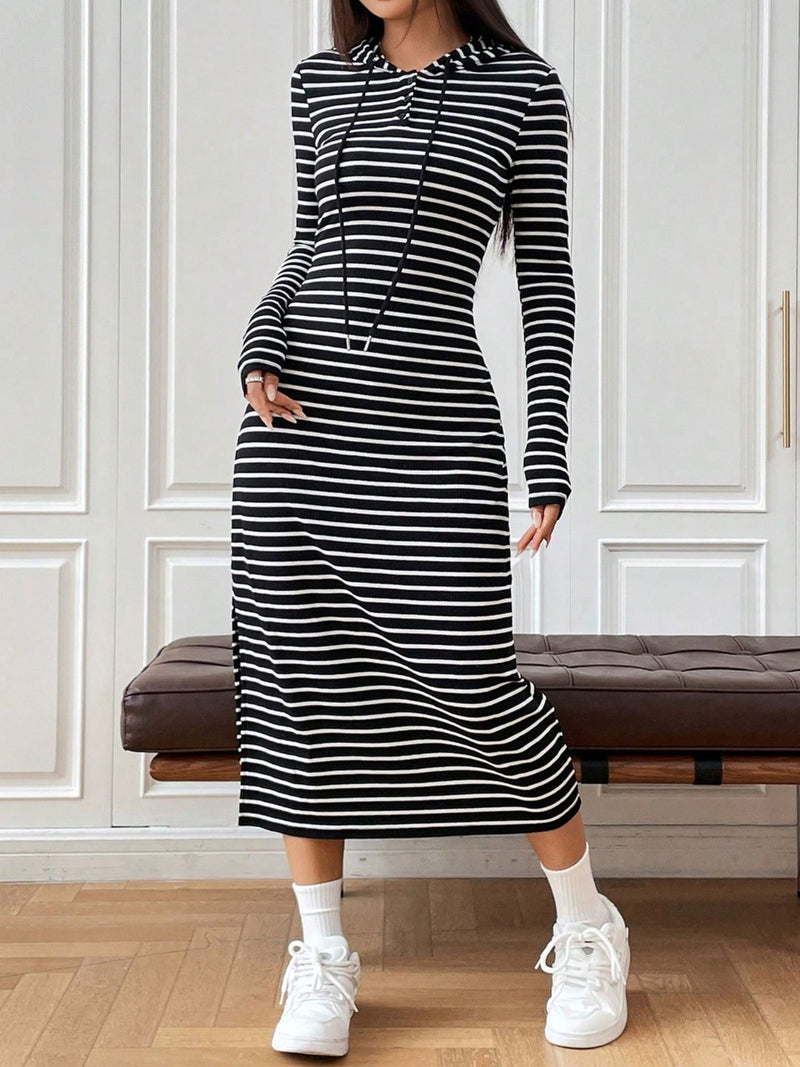 Hazel Blues® |  Drawstring Striped Long Sleeve Hooded Dress