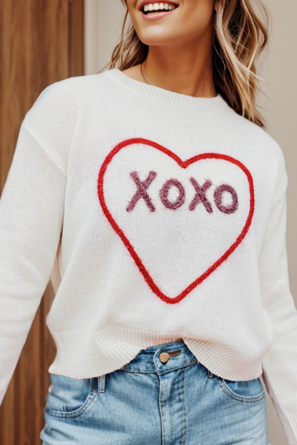 Hazel Blues® |  XOXO Round Neck Drop Shoulder Sweater