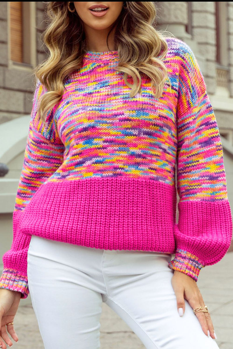 Hazel Blues® |  Rainbow Confetti Drop Shoulder Sweater