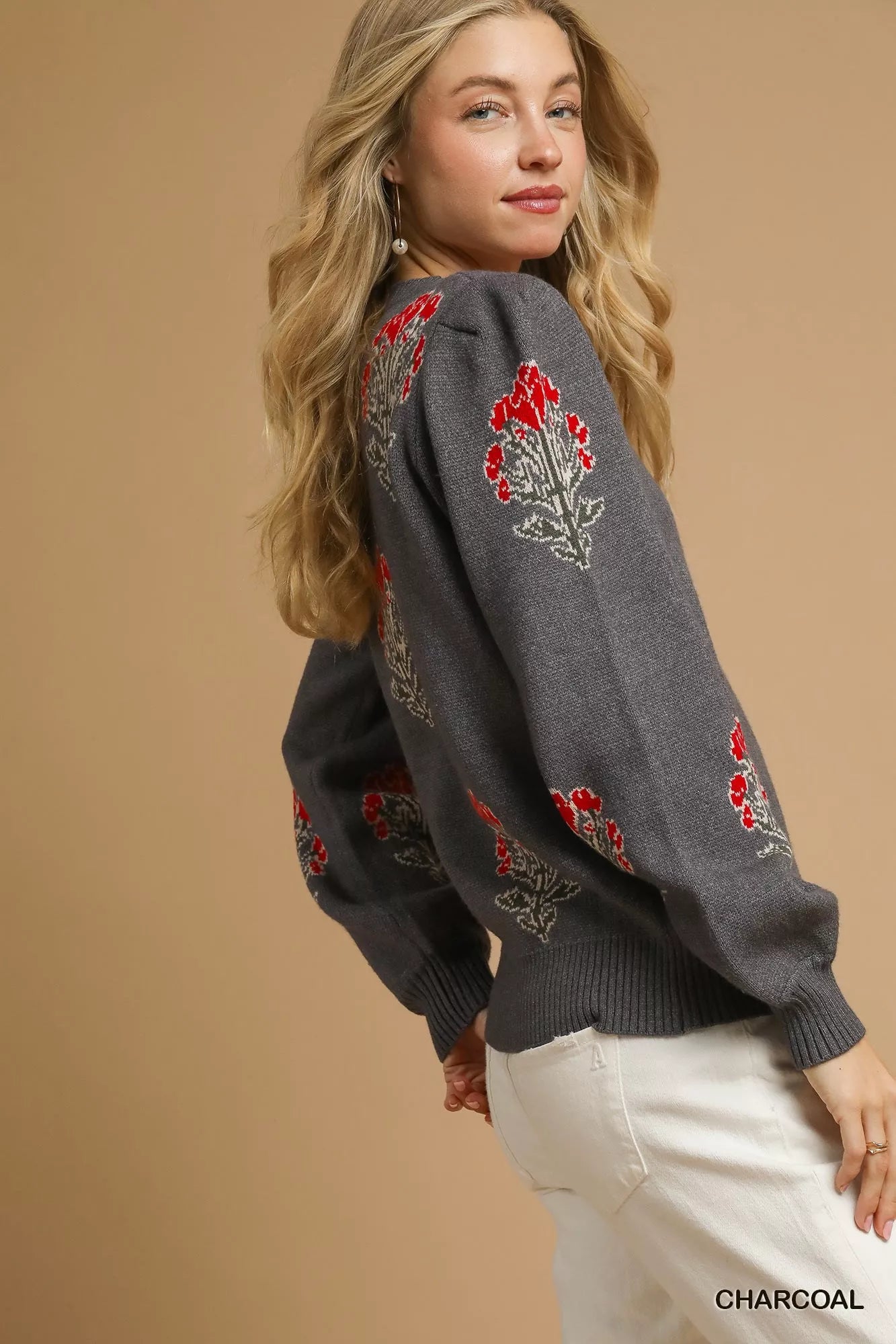 Umgee Single Flower Stem Jacquard Sweater – Hazel Blues®