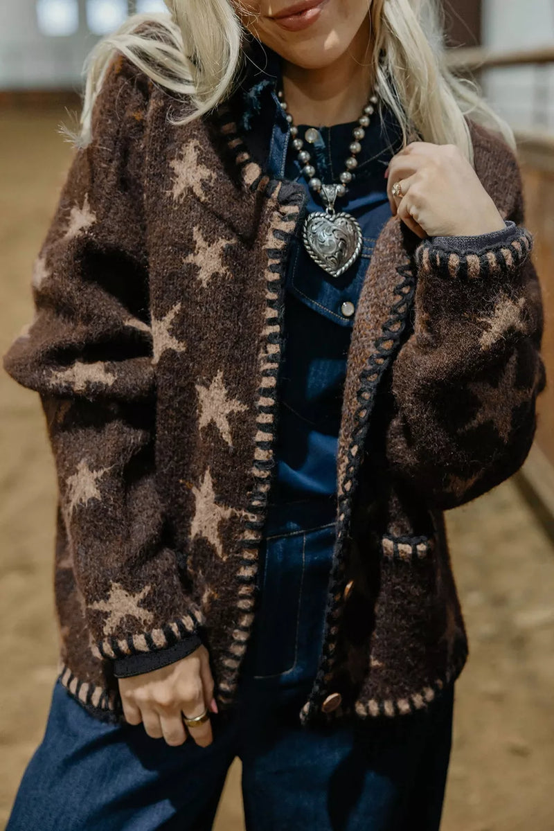 Stars Pattern Color-Block Long-Sleeve Shift Cardigan – Hazel Blues®