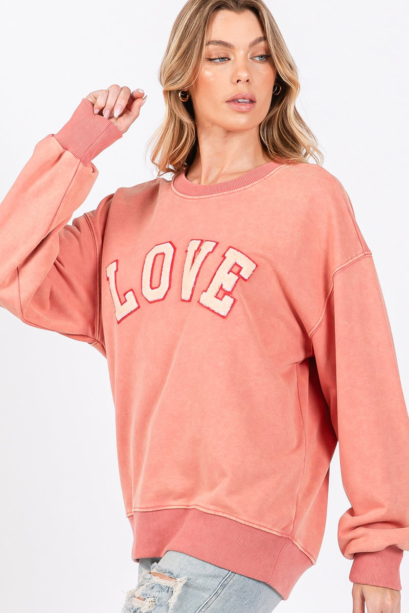 Hazel Blues® |  SAGE + FIG LOVE Path Applique Drop Shoulder Sweatshirt