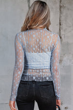 Hazel Blues® |  Ashleigh Blue Sheer Floral Lace Long Sleeve Slim Fit Top