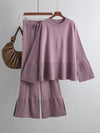 Hazel Blues® |  Basic Bae Slit Round Neck Long Sleeve Top and Drawstring Pants Sweater Set
