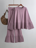 Hazel Blues® |  Basic Bae Slit Round Neck Long Sleeve Top and Drawstring Pants Sweater Set
